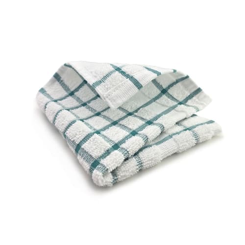 Oxford Kitchen Ensemble Dish Cloth, 100% Ring Spun Cotton, Check Print, 12x12, Green/White